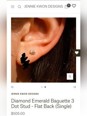 Emerald Flat Back Stud 14K White Gold